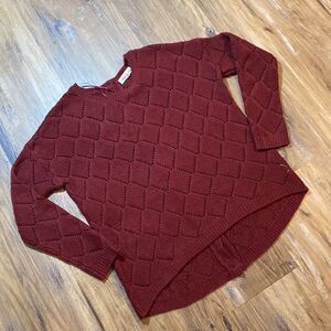Olive & Oak Diamond Textured Cable Knit Burgandy Sweater